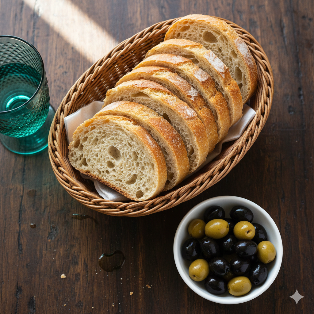 Fresh bread with olives